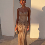 Imogen Sutton | Gold Metallic Corset Maxi Dress For Women
