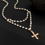 Rosa Cross Pearl Necklace