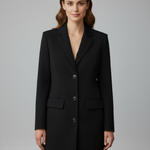 Women’s Longline Blazer with Notched Lapel and Front Buttons