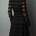 Black Fringe Textured Sheer Layered Mini Dress