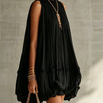 Black Halter Neck Ruffled Chiffon Bubble Mini Dress