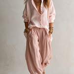 Pink Loose Shirt And Wide-leg Lantern Pants Set