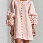 Pink Floral Button-down Mini Dress With Striking Floral Cuffs