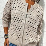 Openwork Knit Zip-up Casual Jacket