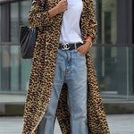 Be Free Velvet Leopard Print Long Sleeve Loose Midi Trench Coat