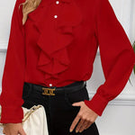 Stylish Ruffled Tiered Lapel Long-sleeved Shirt