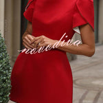 Sweet Moment Slit Short Sleeve Backless Removable Satin Bow Mini Dress
