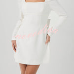 Gift for You Puff Shoulder Long Sleeve Back Bow Detail Mini Dress