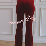 Delicate Daze Velvet High Rise Elastic Waist Flare Pants