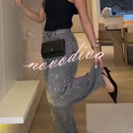 Fashion Star Rhinestone High Rise Casual Pocket Straight Loose Jeans
