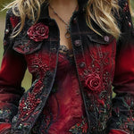 Unique Printed Lapel Long-sleeved Personalized Denim Jacket