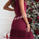 Breezy City Tulle Lace Tiered Hem Stretch Tank Mini Dress