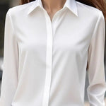 Solid Color Satin Lapel Long-sleeved Casual Shirt