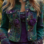 Unique Printed Lapel Long-sleeved Personalized Denim Jacket