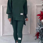 Fashionable Irregular Long-sleeved Sweatshirt and Elastic Waist Pants Set
