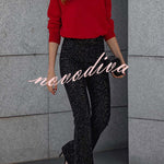 Diva Sequin High Rise Elastic Waist Flare Pants