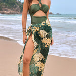 Tie-up One-piece Swimsuit & Skirt Two-piece Set