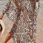 Simple Unique Printed Pleated Front Slit Cover Up