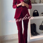 Delicate Daze Velvet Satin Lapel Button Up Long Sleeve Tapered Waist Blazer