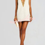 Cocktail Charm Sequin Colorblock Trim V-neck Sleeveless A-line Mini Dress