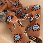 Mediterranean Art Knit Unique Sun Vortex Print Elastic Waist Wide Leg Pants
