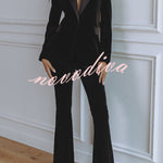 Delicate Daze Velvet Satin Lapel Button Up Long Sleeve Tapered Waist Blazer
