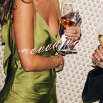 Evening Date Satin Cowl Neck Drape Ruffle Backless Bias Cut Party Maxi Dress