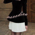 Netta Velvet Square Neck Long Sleeve Back Pearl Detail Pleated Mini Dress