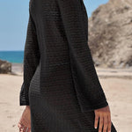 Solid Color Knit Hollow V-Neck Tie Long Sleeve Cover Up Mini Dress