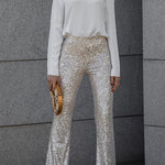 Diva Velvet Sequin High Rise Elastic Waist Flare Pants