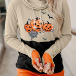 Halloween Pumpkin Print Long Sleeve Drawstring Hoodie