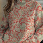 Floral Pattern High-Neck Long-Sleeved Loose Sweatshirt