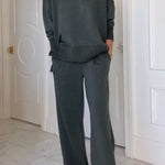 Barker High-Neck Long Sleeve Side Zipper Sweatshirt and Elastic Waist Pocketed Loose Pants Set