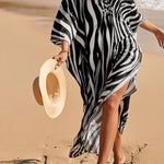 Simple Unique Printed Pleated Front Slit Cover Up