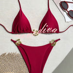 Sexy Halterneck Lace-up Metallic Stretch Two-piece Bikini Swimsuit
