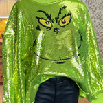 Mr Grinch Sequin Unique Pattern Long Sleeve Loose Sweatshirt