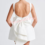 Stylish Pearl-embellished Large Bow Slim-fit Mini Dress