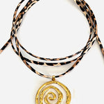 Stylish Leopard Print Leather Cord Spiral Stainless Steel Necklace
