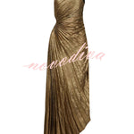 Midnight Kiss Metallic Fabric One Shoulder Cutout Pleated Maxi Dress