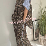 Comfortable Leopard Stripes Colorblock Print Oversized Shirt and Elastic Waist Pocket Loose Pants Set