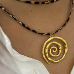 Stylish Leopard Print Leather Cord Spiral Stainless Steel Necklace