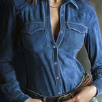 Stylish Suede Long-sleeved Button-down Casual Shirt