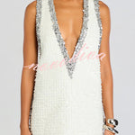 Cocktail Charm Sequin Colorblock Trim V-neck Sleeveless A-line Mini Dress