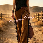 Stylish Suede High-waisted Fringed Casual Flared Pants