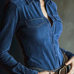 Stylish Suede Long-sleeved Button-down Casual Shirt