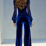 Solid Color Velvet V-neck Long-sleeved Elegant Fitted Jumpsuit