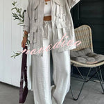 Easy on Me Metallic Fabric Elastic Waist Pocketed Wide Leg Pants