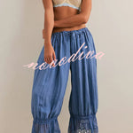 Pastoral Style Elastic Waist Lace Hem Bloomer Pants