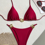 Sexy Halterneck Lace-up Metallic Stretch Two-piece Bikini Swimsuit