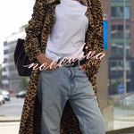 Be Free Velvet Leopard Print Long Sleeve Loose Midi Trench Coat